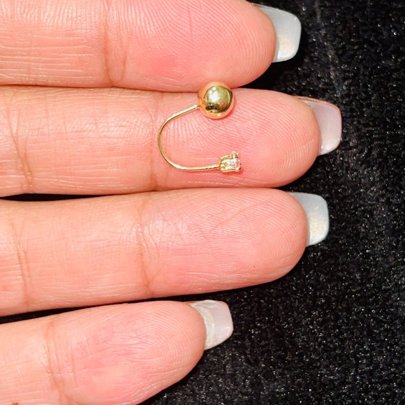 10k solid gold half hoop two stud earrings, Swarovski crystals best gift for her - Picture 3 of 5